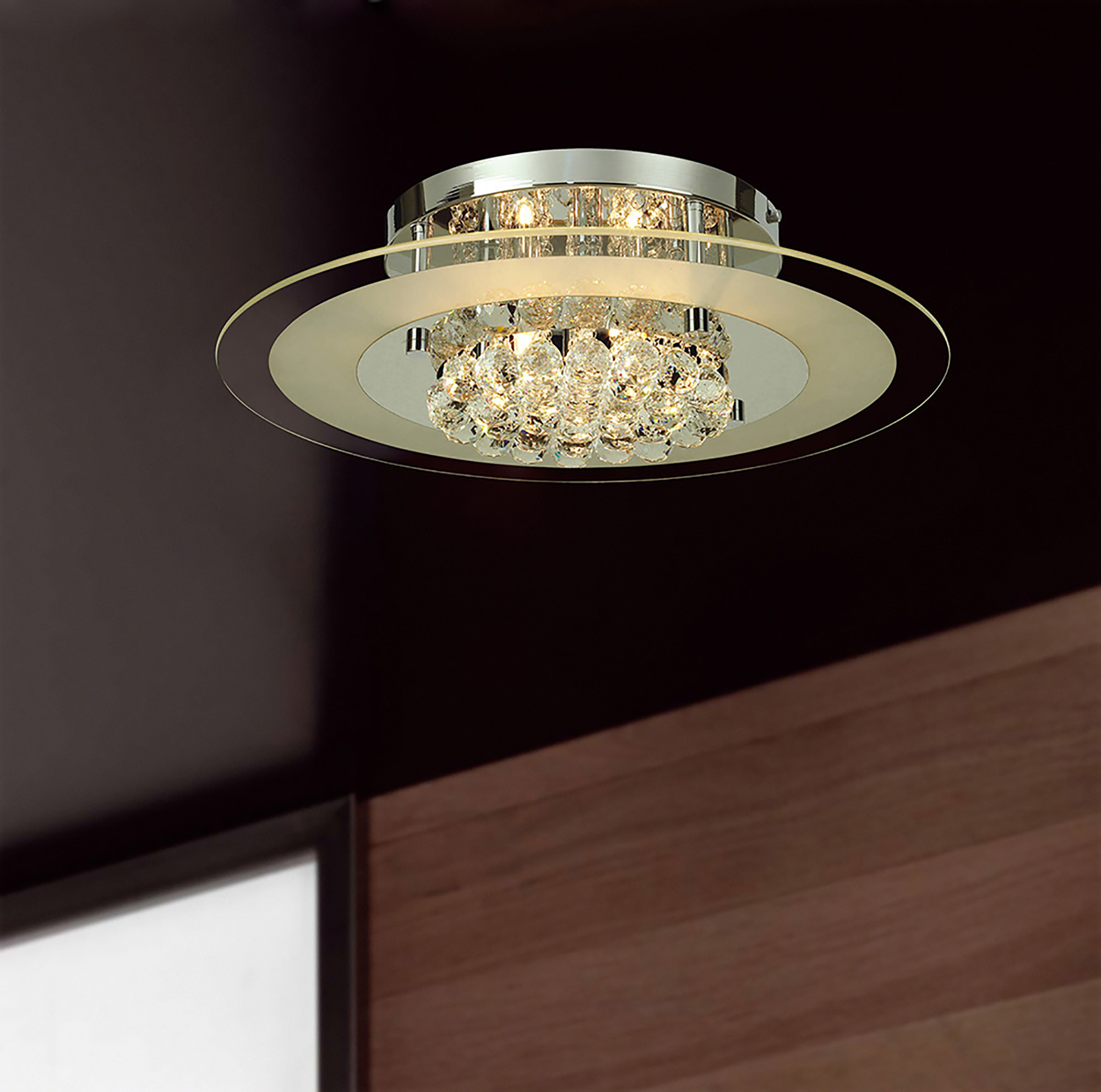 IL30022  Delmar Crystal  Flush Ceiling Round 6 Light Polished Chrome